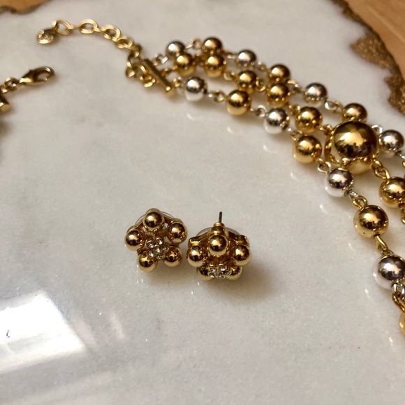 Gold and silver necklace and earrings set -Talbots - Picture 2 of 5